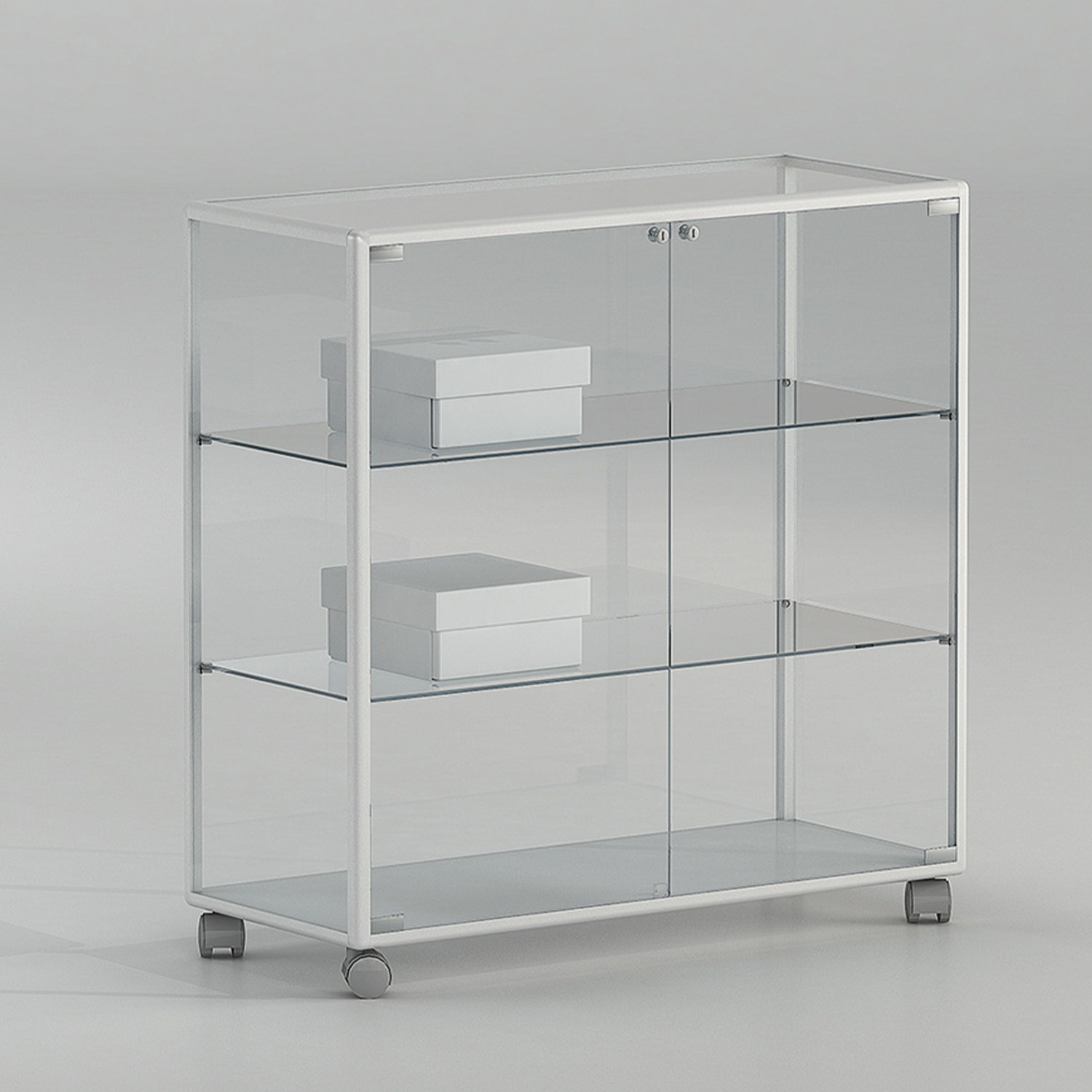 Standvitrine mit Rollen