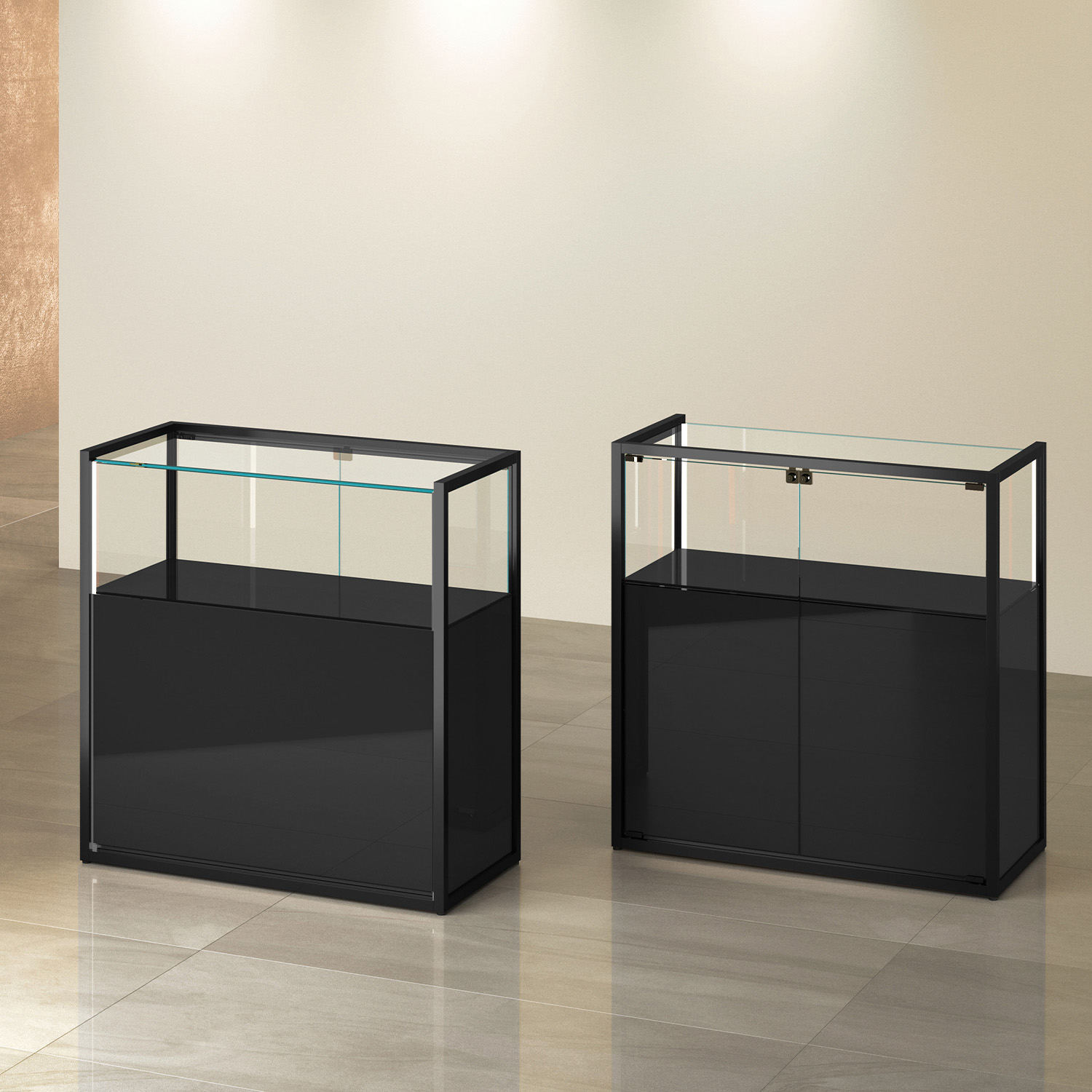 Standvitrine Metall, beleuchtet