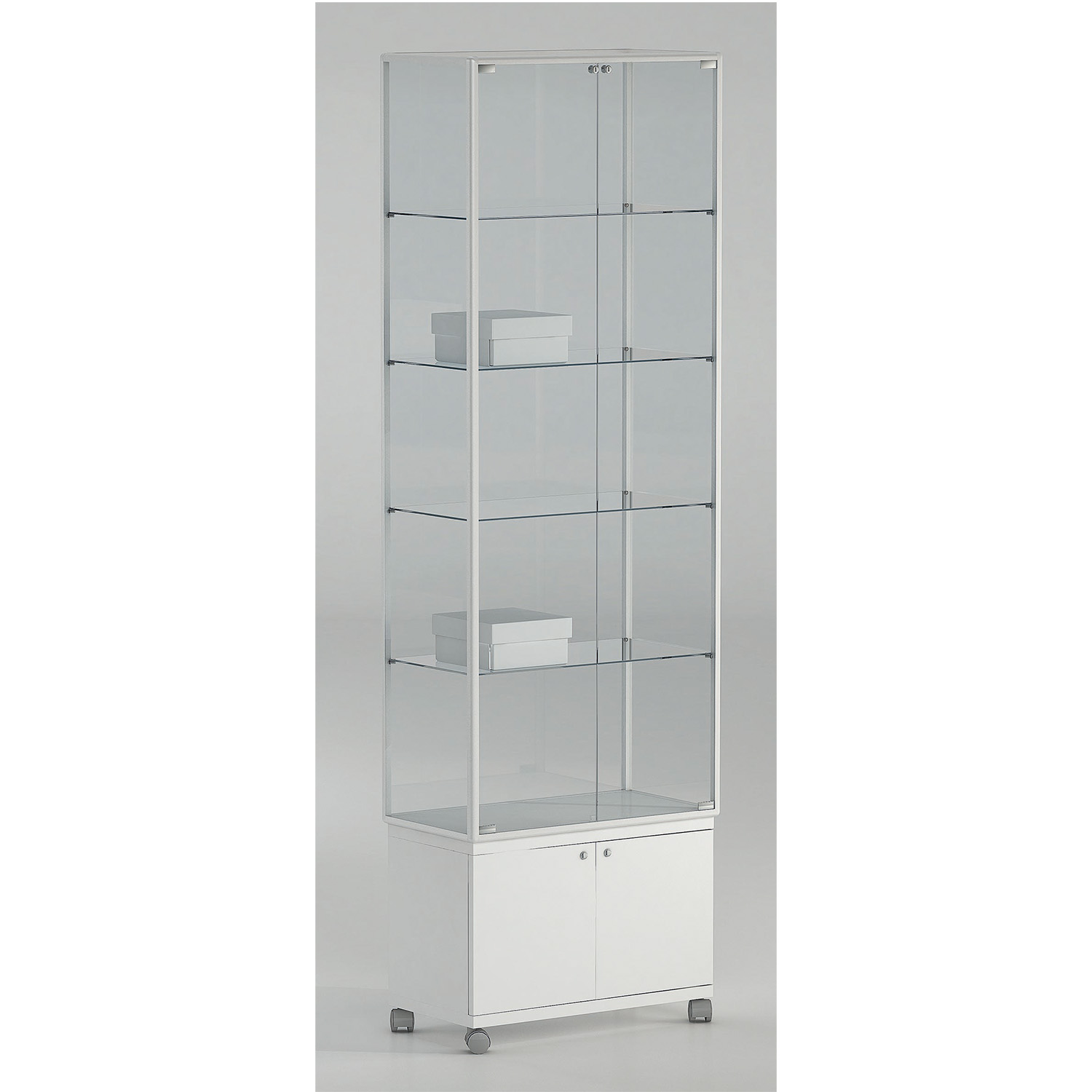 Vitrine 5 Etagen mit Unterschank und Rollen