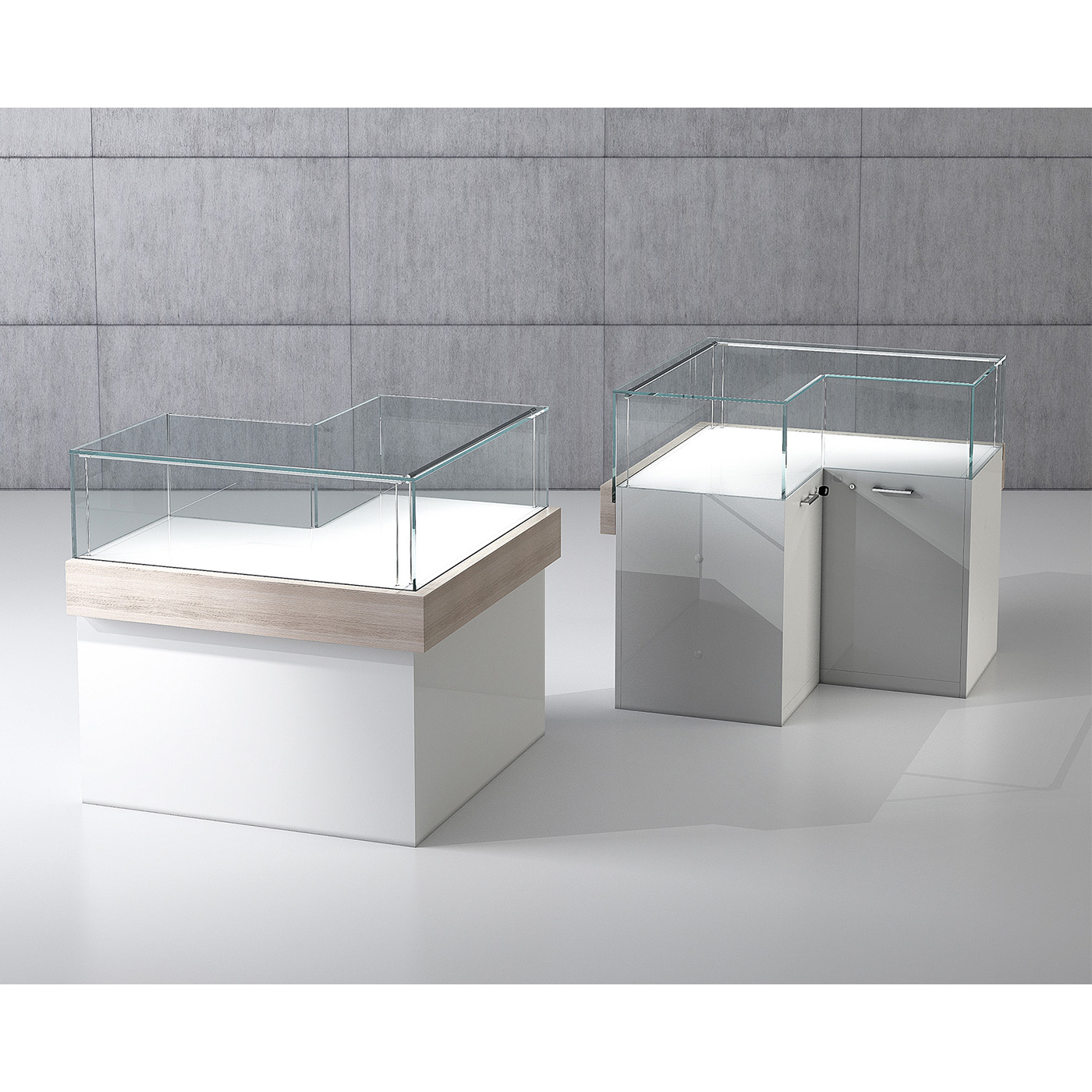 Eckschrank mit Vitrinenaufsatz, LED