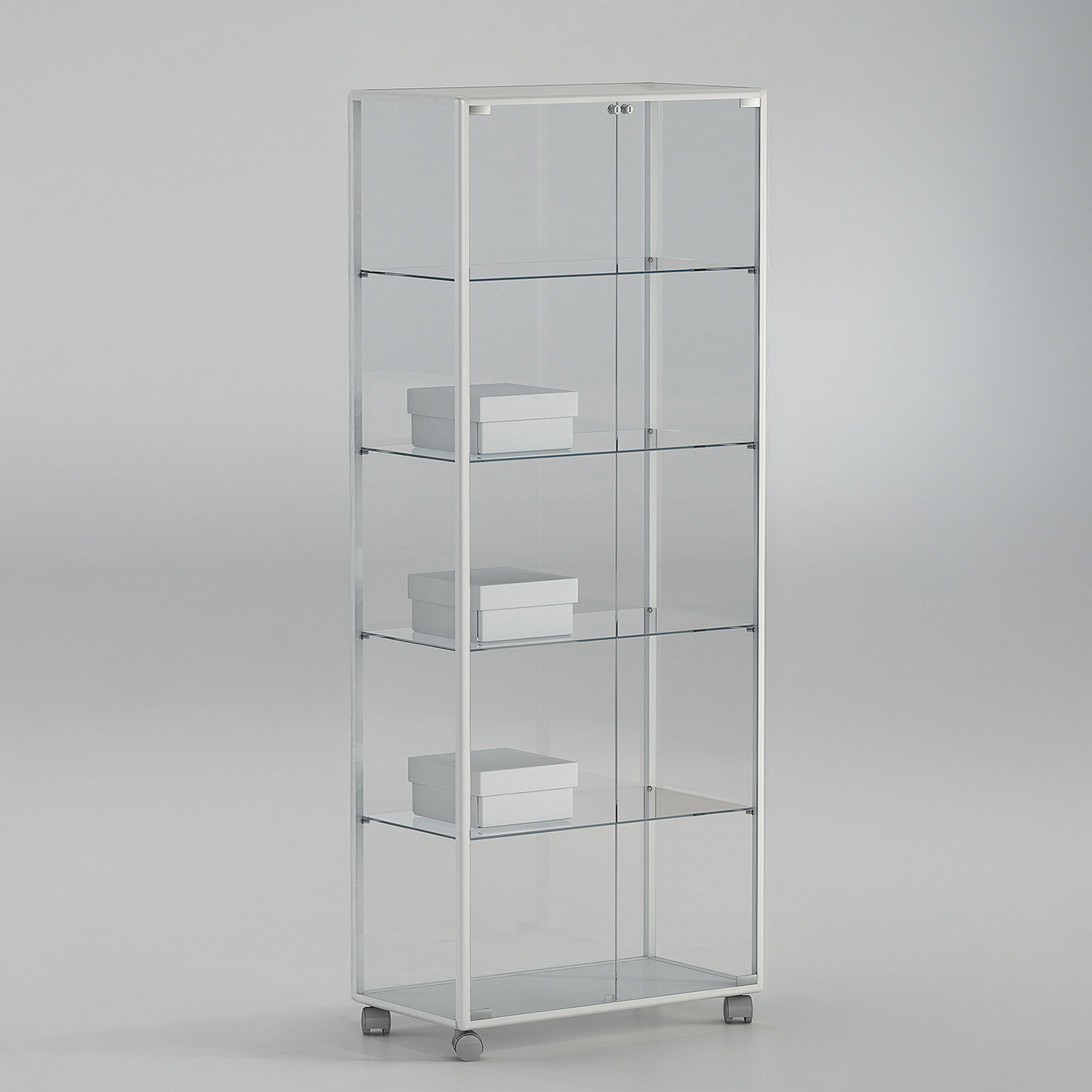 Standvitrine 5 Etagen mit Rollen