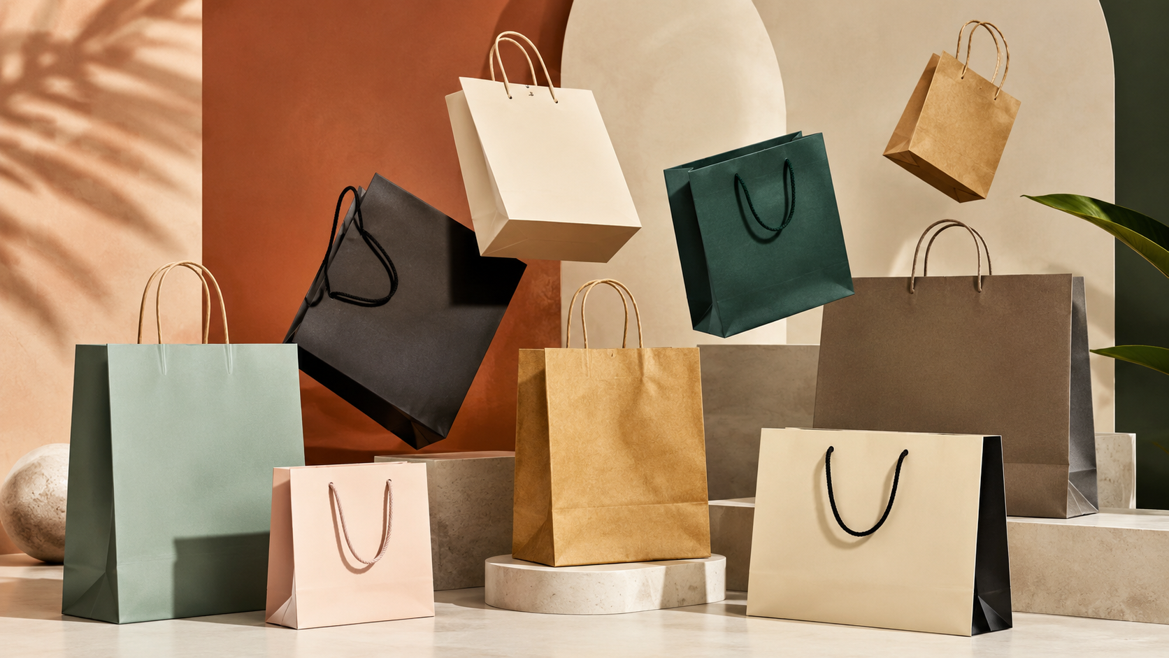 Moderne Papiertragetaschen und Papiersackerl in verschiedenen Farben, Größen und Ausführungen für Läden in Österreich