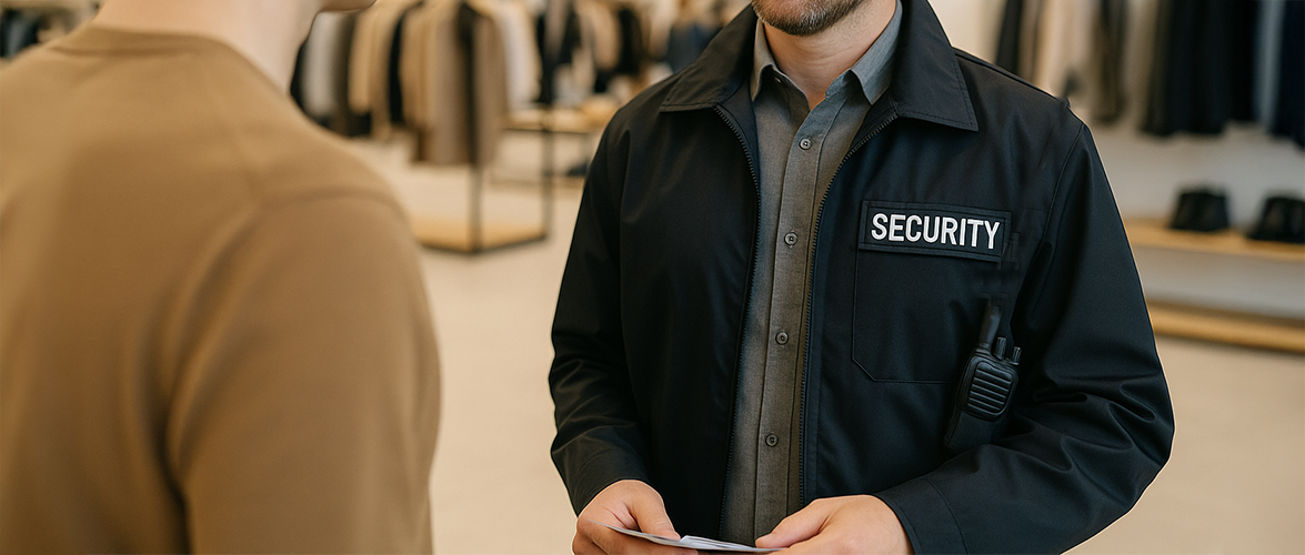 Un agent de sécurité confronte un client