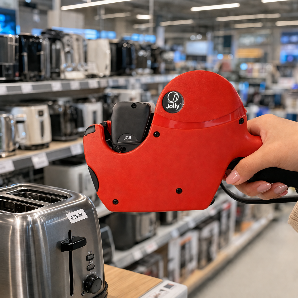 Preisauszeichner Jolly im Einsatz im Elektrofachmarkt