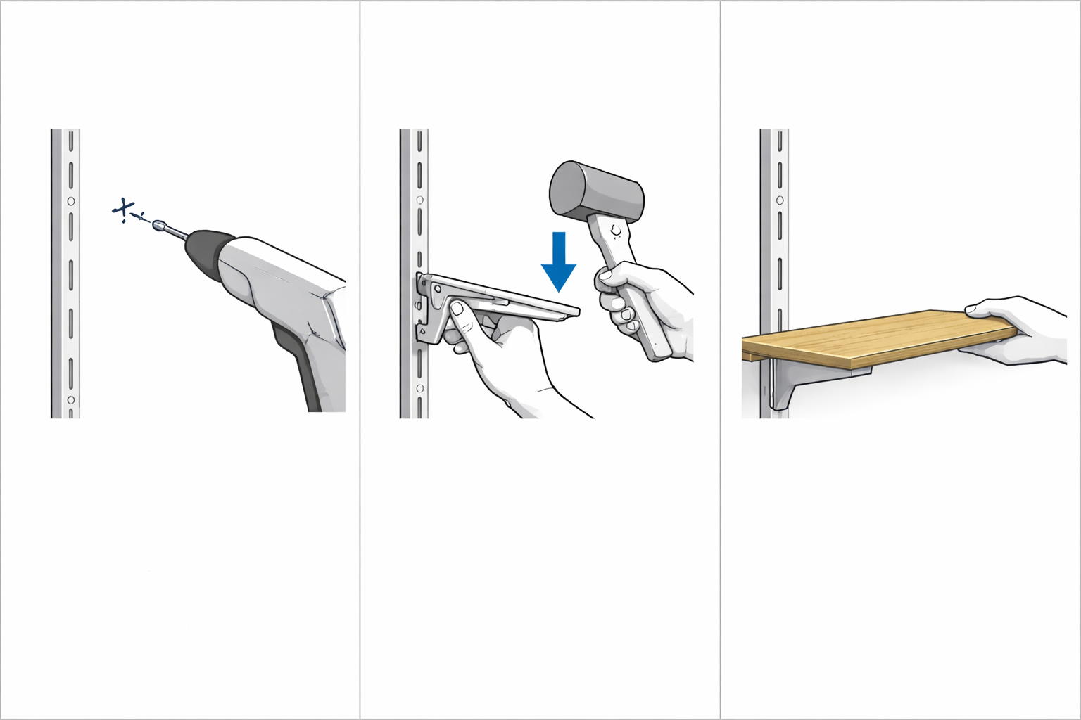 Montagebild für Wandschienen Regalsysteme