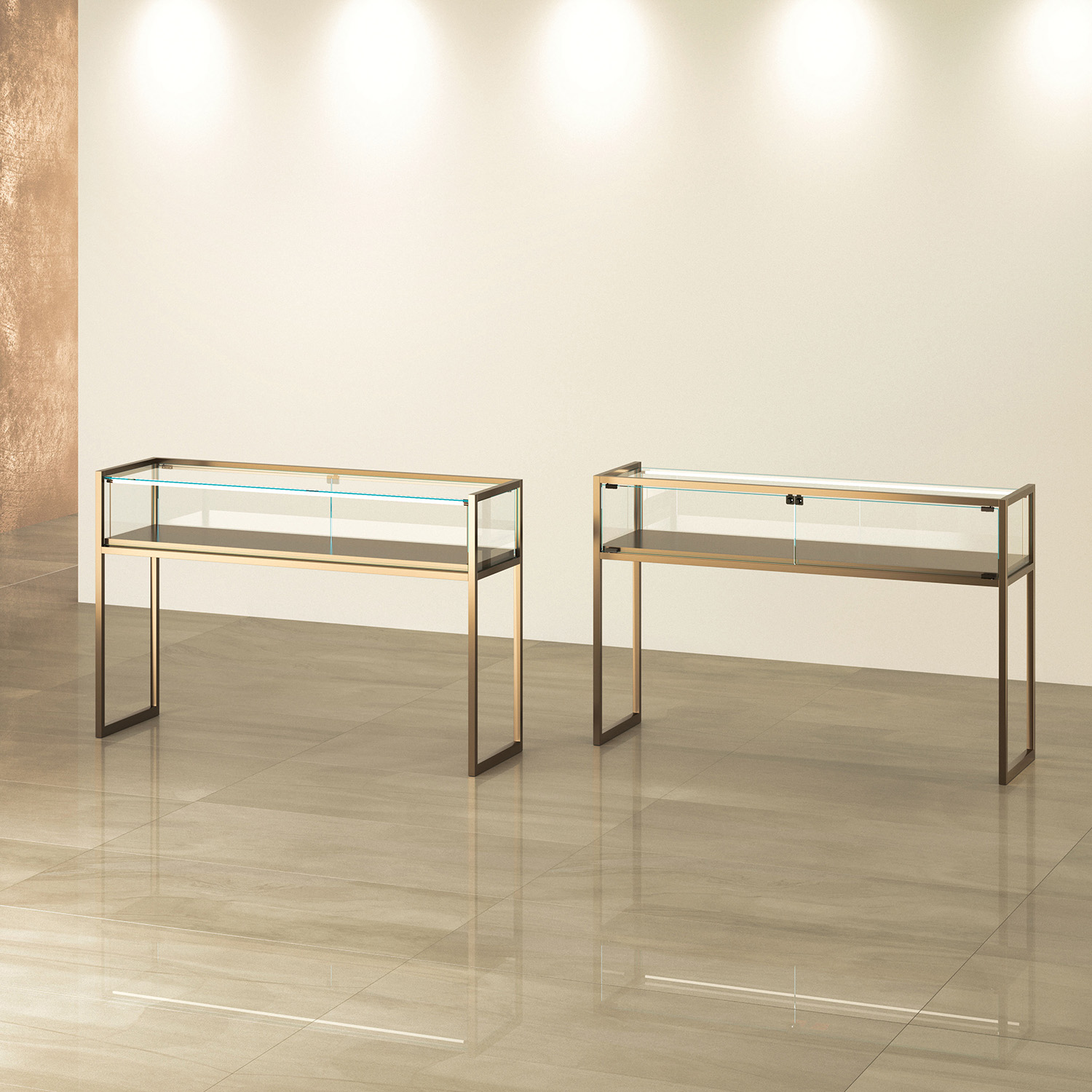 Thekenvitrine Metall, beleuchtet