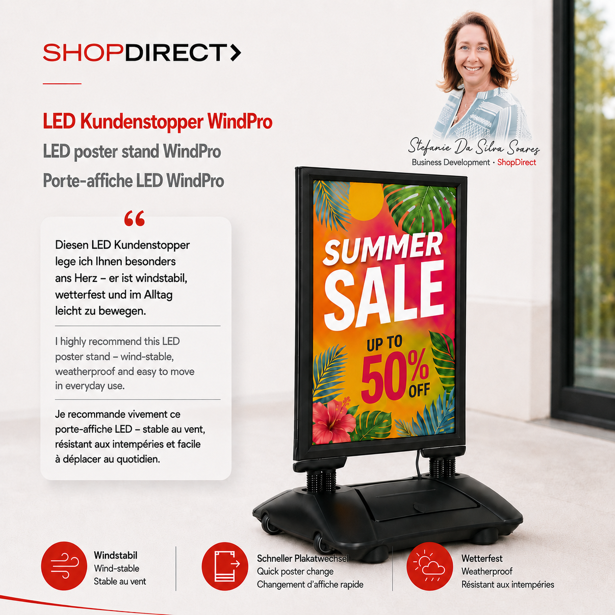 ShopDirect Beratung zu beleuchteten LED Kundenstoppern