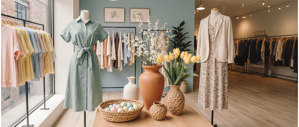 Saisonale Frühlingsdeko im Geschäft