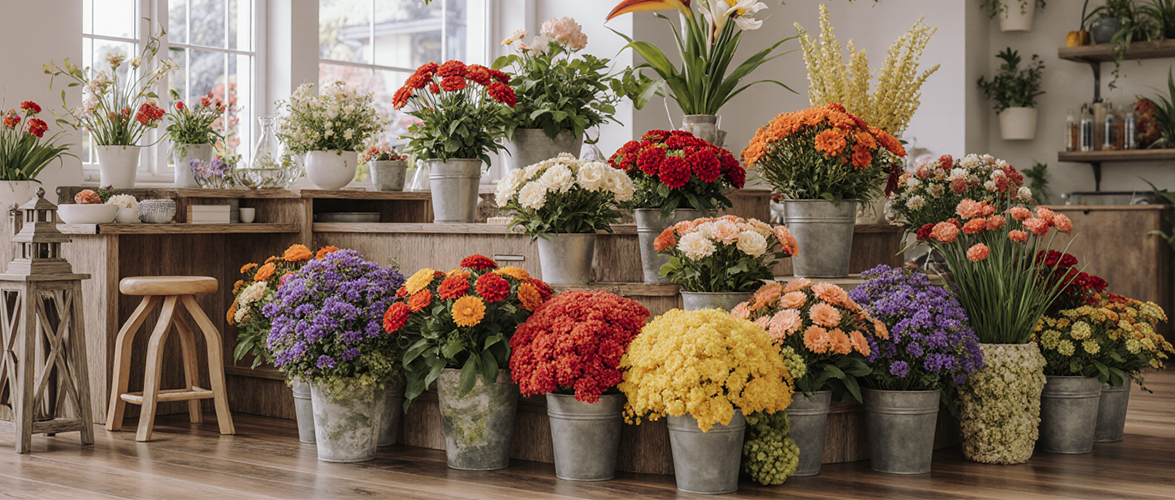 Frühlingsdeko im Blumenladen