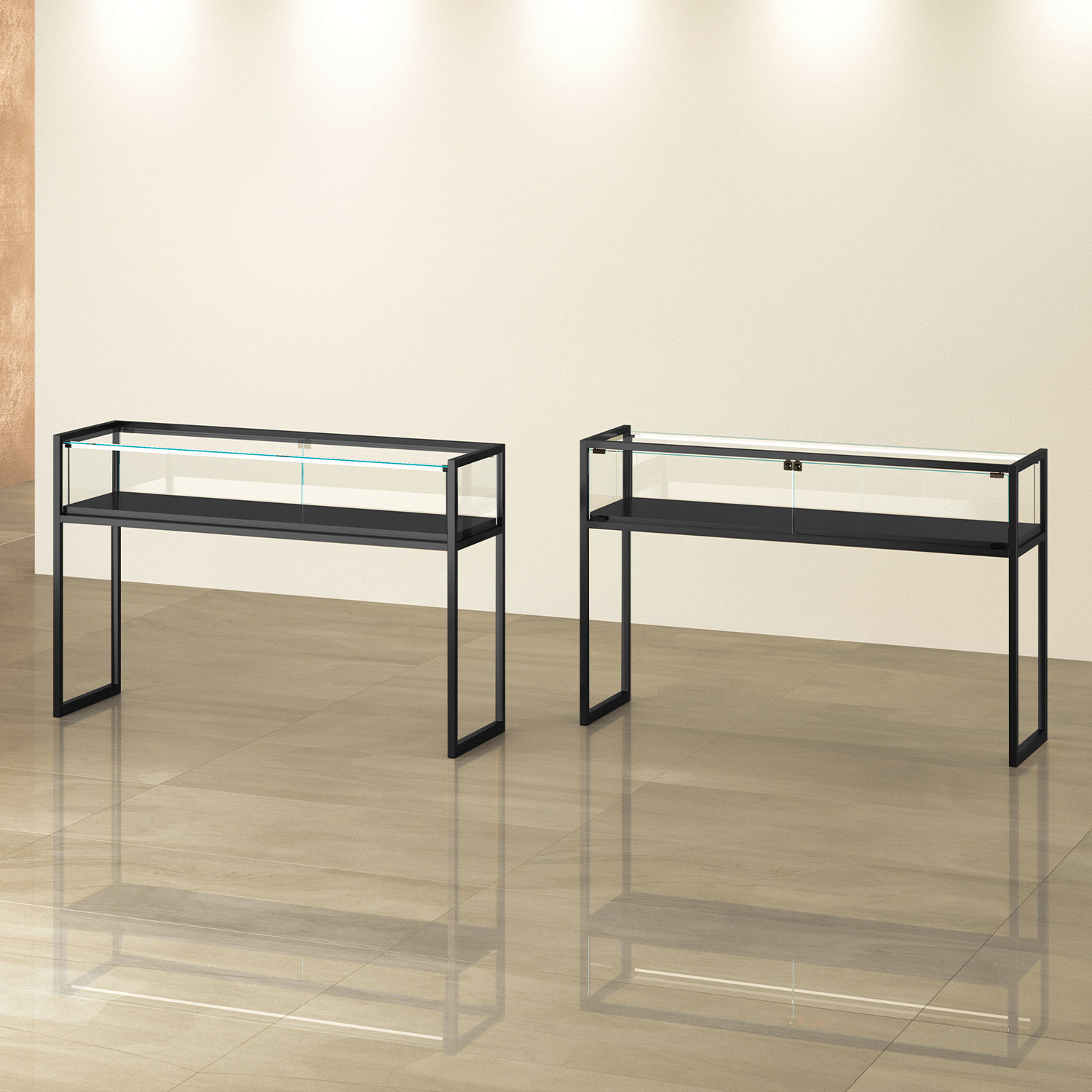 Thekenvitrine Metall, beleuchtet