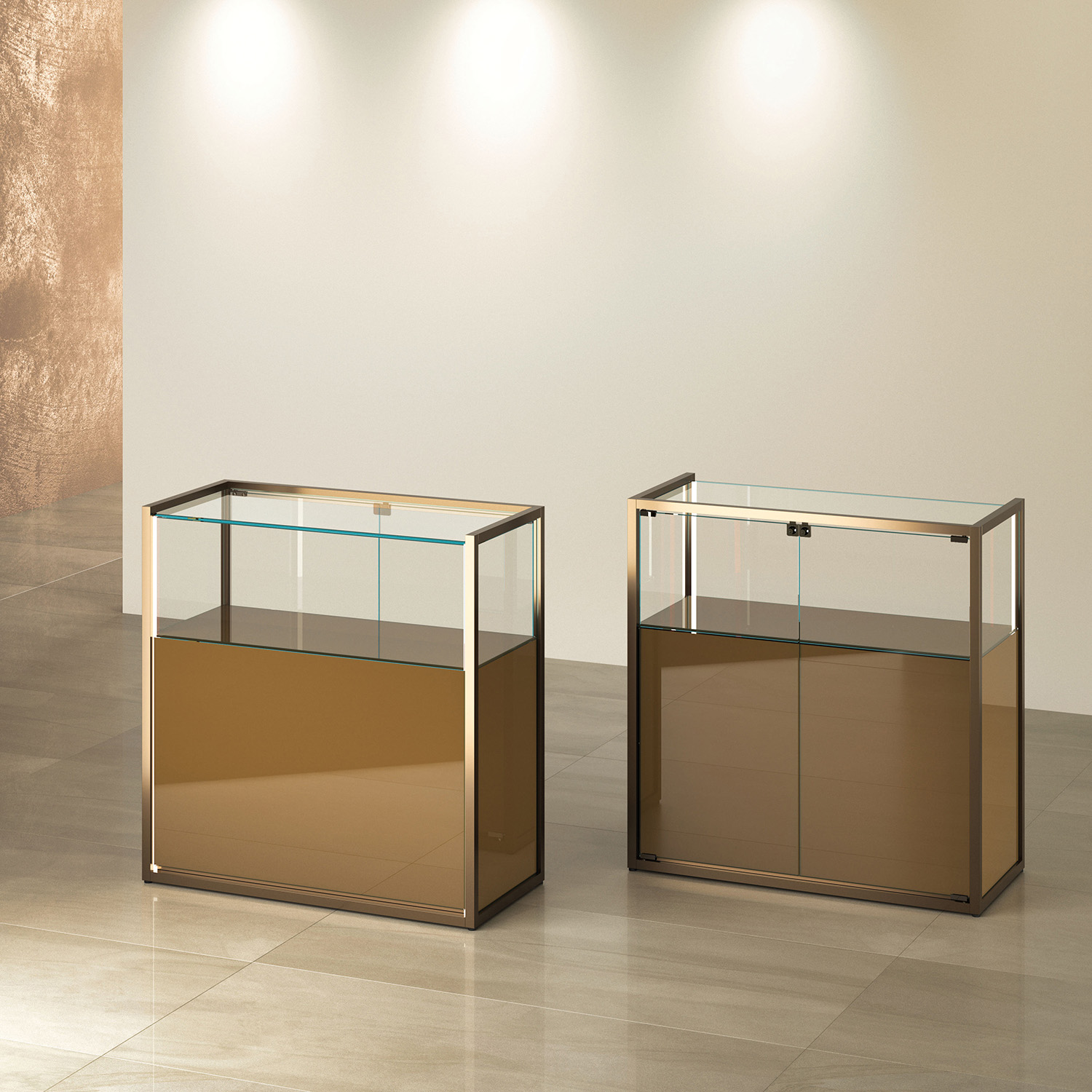 Standvitrine Metall, beleuchtet