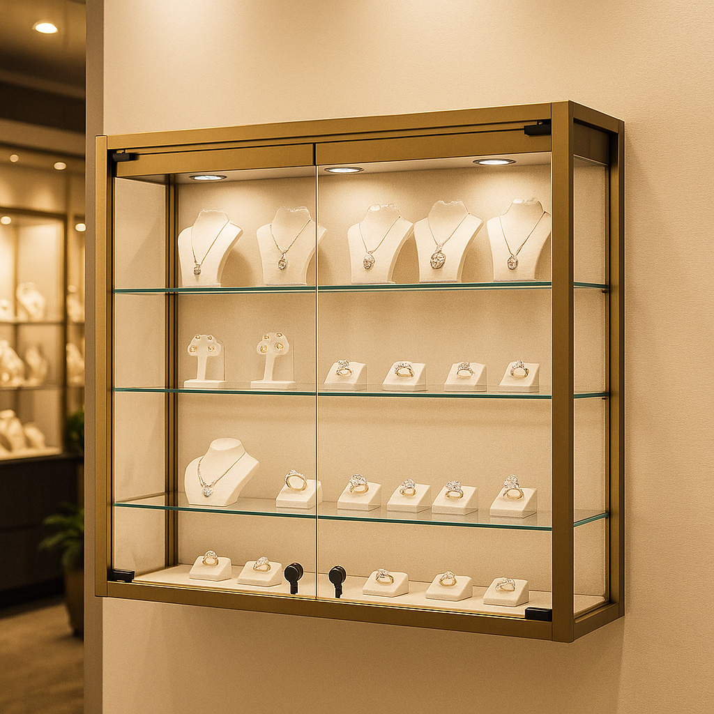 Bronze Hängevitrine mit Beleuchtung
