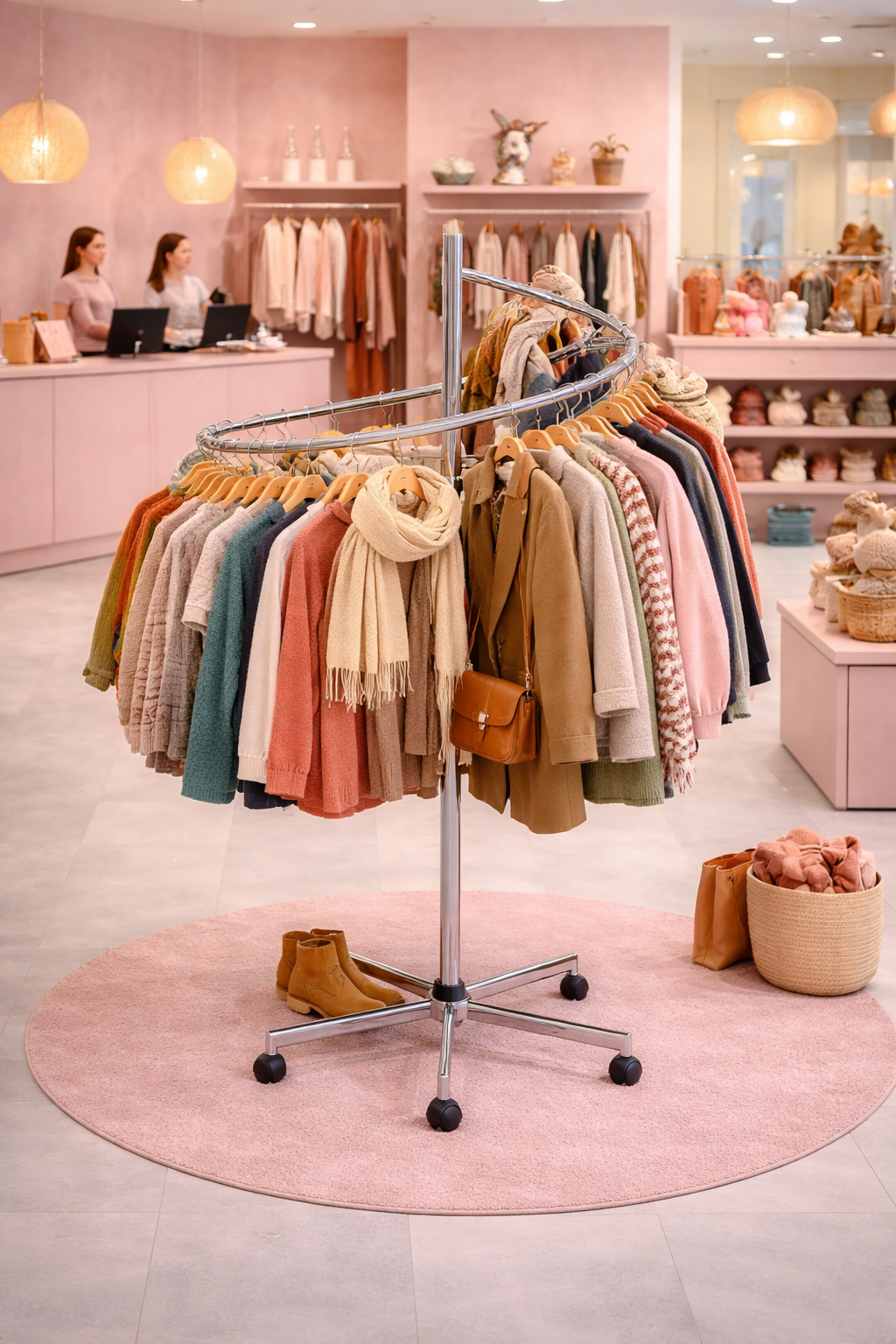 Spiralständer auf Rollen für den Einzelhandel