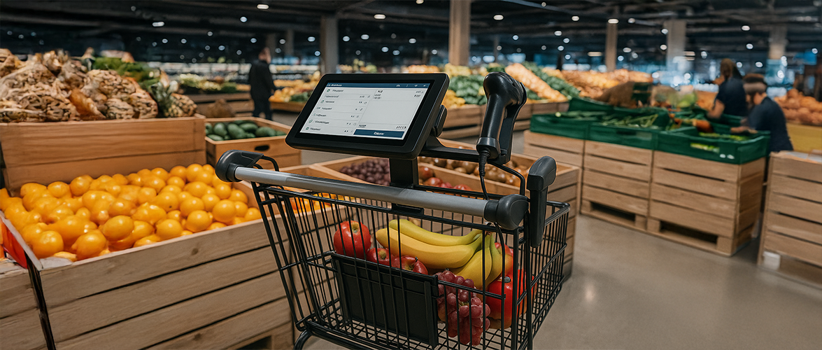 Digitale Einkaufswagen im Supermarkt