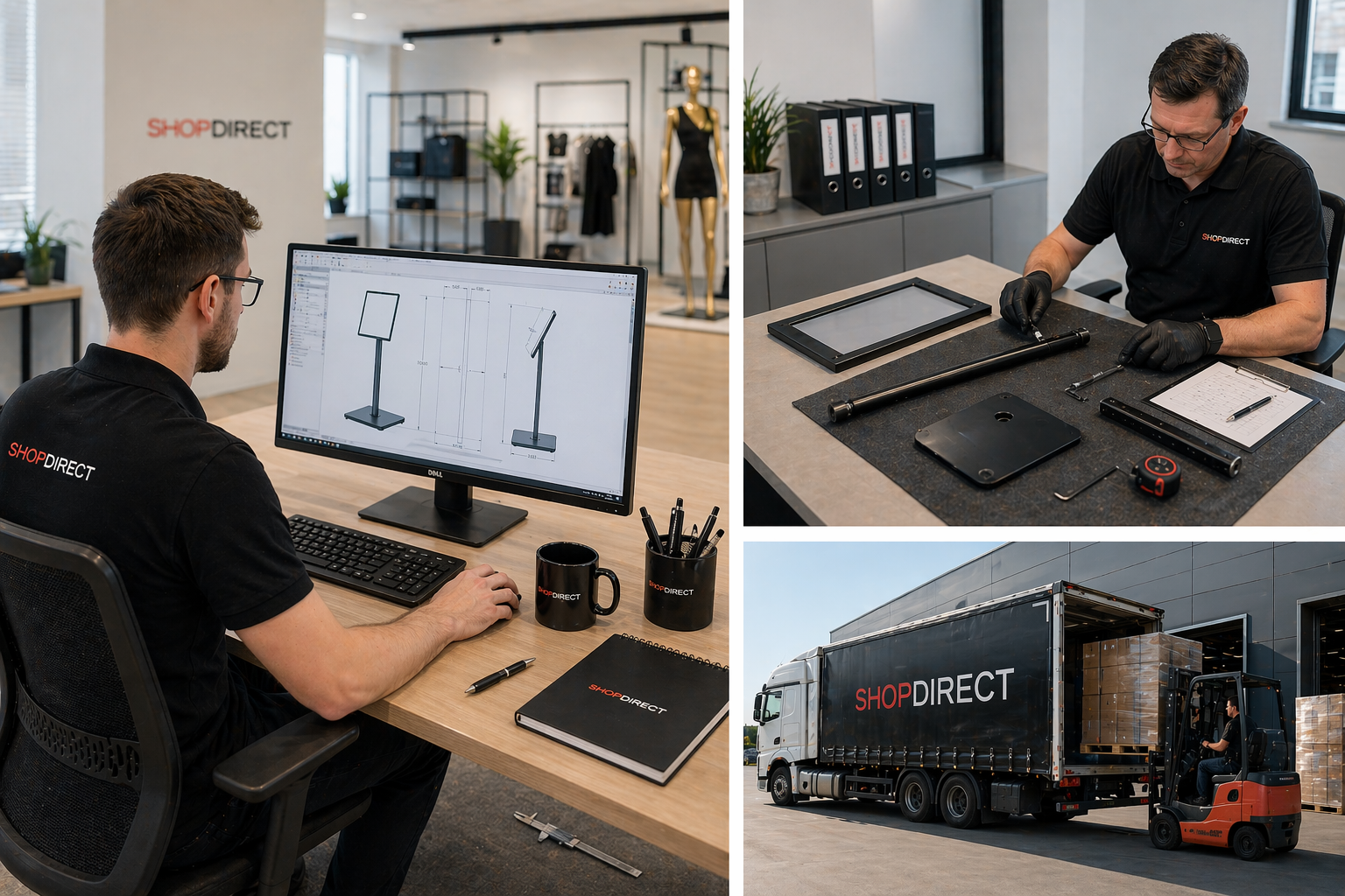 Darstellung der ShopDirect Kompetenz rund um professionelle Infoständer