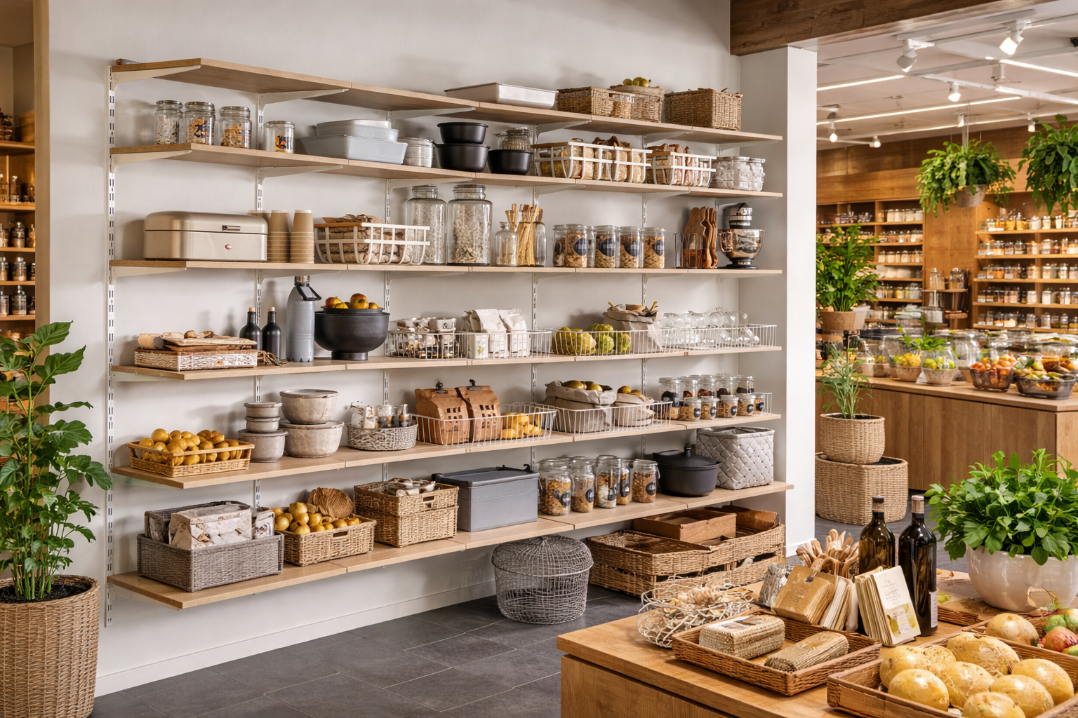 Wandschienen System im Einsatz in einem Bioladen