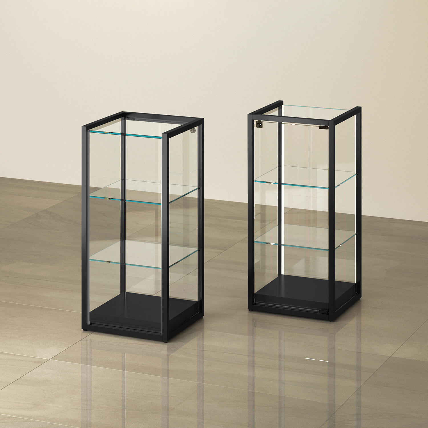 Standvitrine Metall, beleuchtet